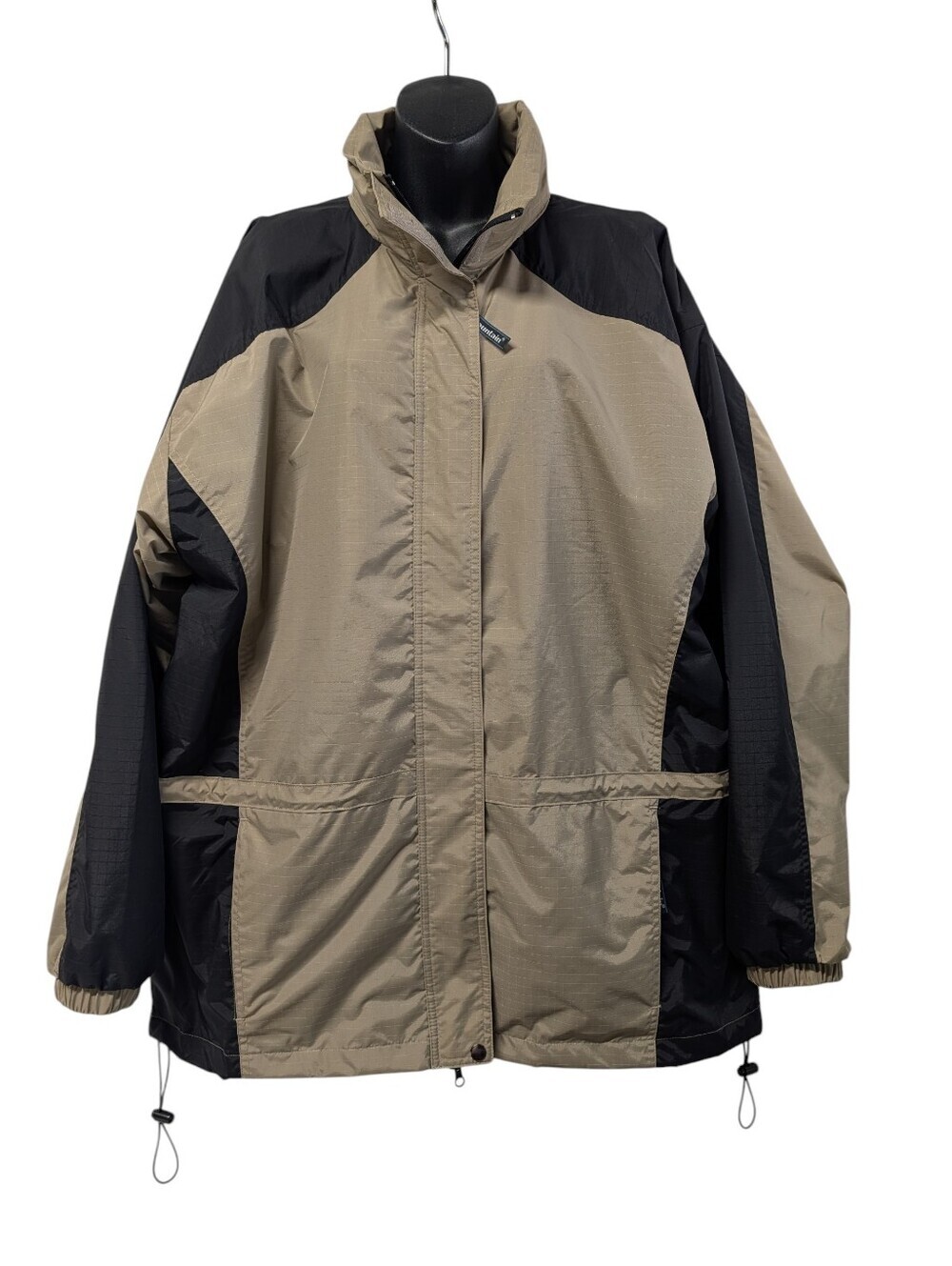 Tri-Mountain Women's 2XL Beige Black Hooded Jacket Windbreaker Rain Coat